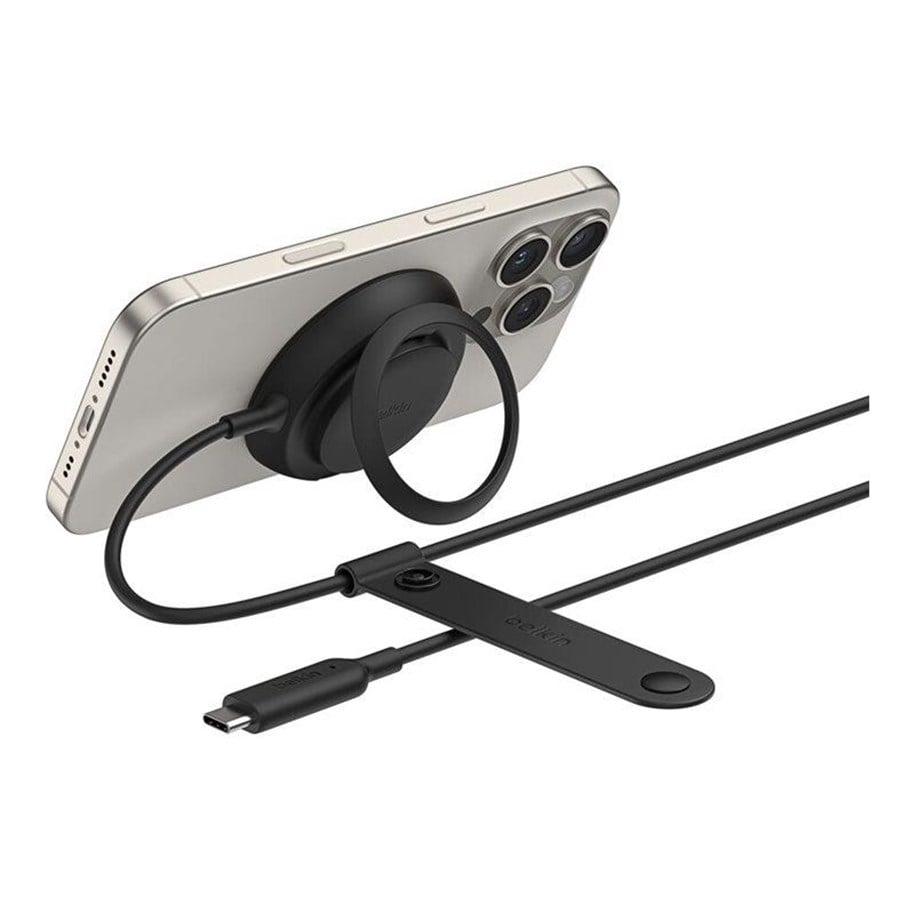 Belkin UltraCharge 25W Qi2 pad med kickstand i sort